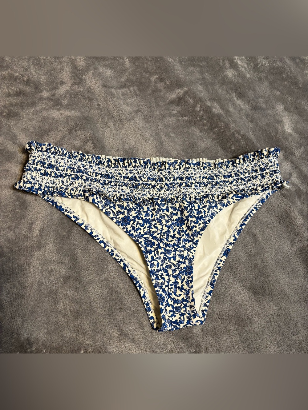 Tory Burch Blue and White Floral Smocked Bikini Bottoms